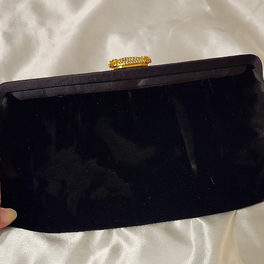 Vintage Black Velvet Clutch Titche's Of Dallas Gold Clasp